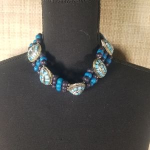 Vintage Wooden Beads Inlay Mosaics Dome Beads Necklace